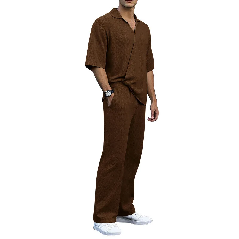 Free Print Logo Text Or Photo New Summer Sports Suit Solid Color Lapel Short-sleeved Pants Men's Casual Two-piece Set Cymg-1