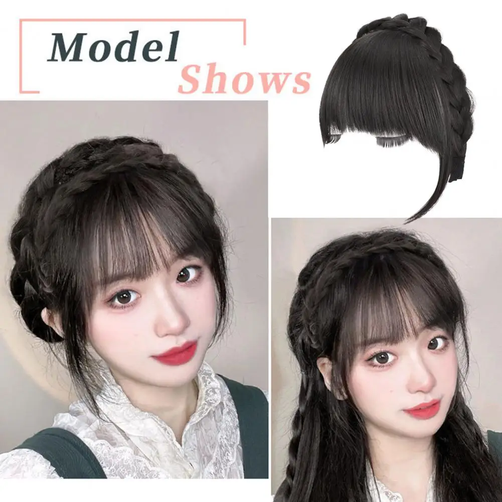 Wig Bangs Cushioned Cranial Vault Fluffy Covering Hair Slits Natural Realistic Invisible Ultra Light Braided Headband Bangs Wig