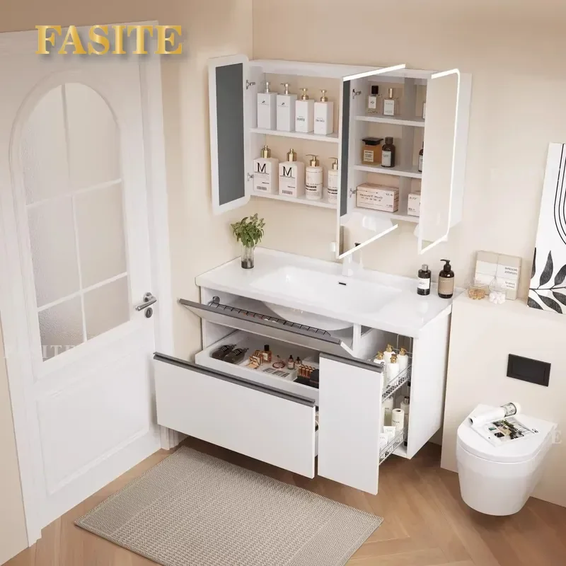 For Japanese Style Bathroom Cabinet Ceramic Integrated Basin Washbasin Vanity Combo with Storage Toilet Sink Unit Modern Home