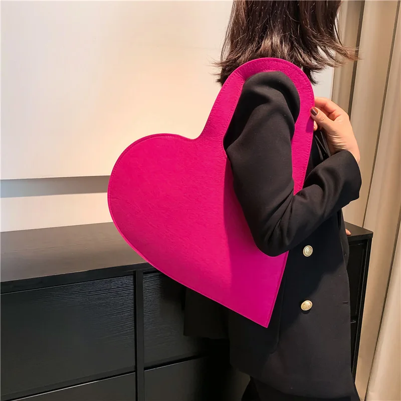 Ultralight Fashion Heart Handbag Women Felt Top-handle Bag Shopping Tote Shoulder Bag 2023 Trendy Candy Color New Purse