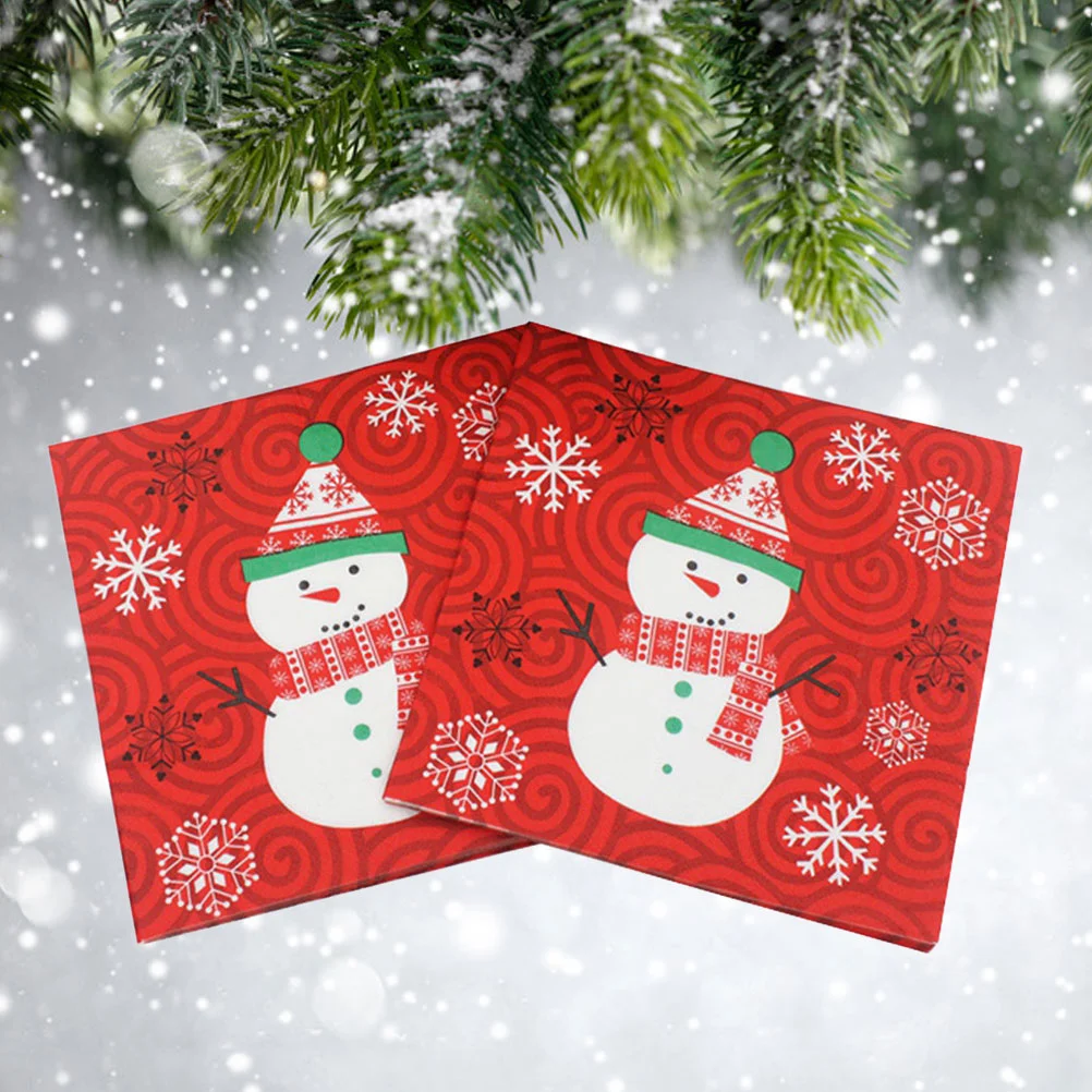 20 Pcs/Set Xmas Snowman Napkins Christmas Wrapping Paper Disposable Decor Beautiful