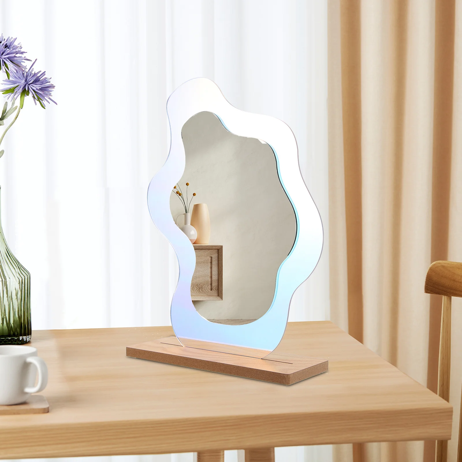 Miroir de bureau décoratif sans cadre irrégulier, miroir de maquillage avec Base pour chambre à coucher, décor de bureau esthétique