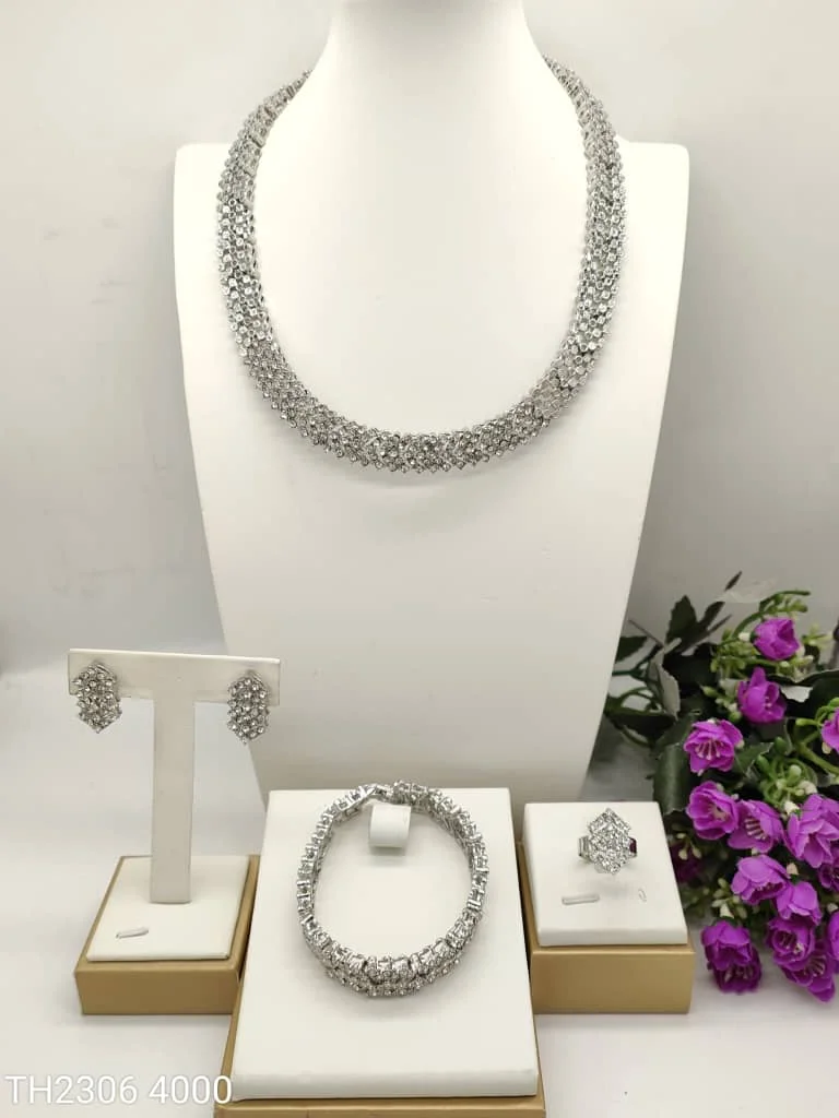 Modern Gold Plated Copper Necklace Bracelet Set Contemporary Fashion Jewelry For Women Earrings Rings Gift Birthday Anniversary