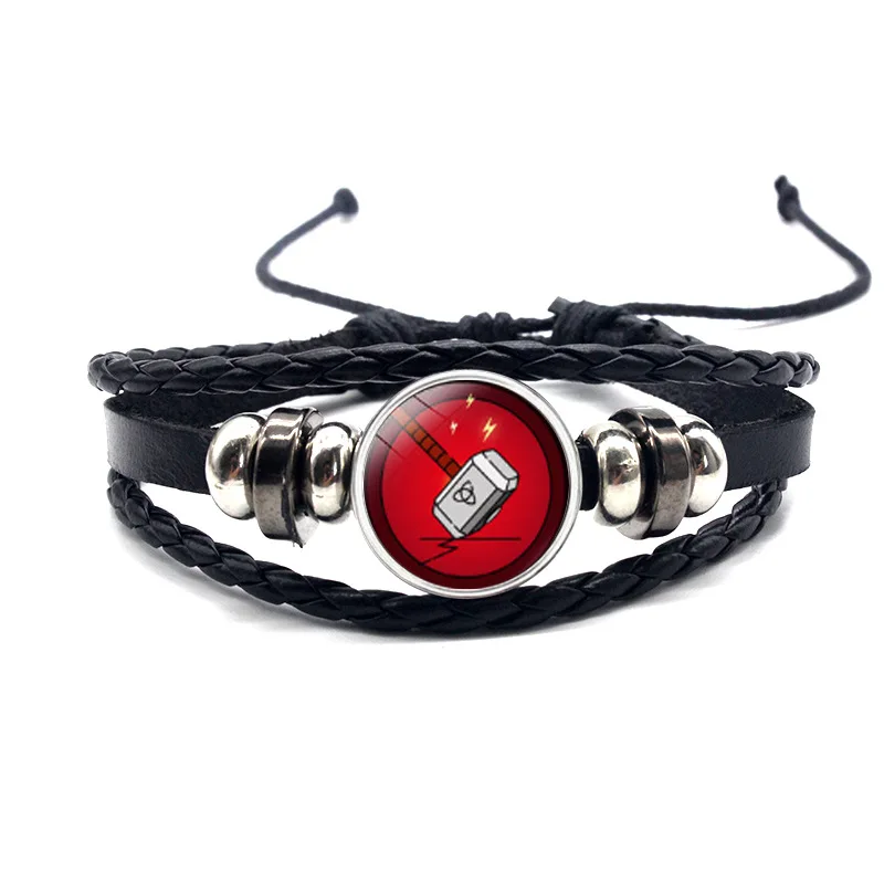 Marvel Heroes Anime Characters Hulk Spiderman Deadpool Titanium Jewelry Shield Time Gemstone Leather Bracelet Men andWomen Gifts