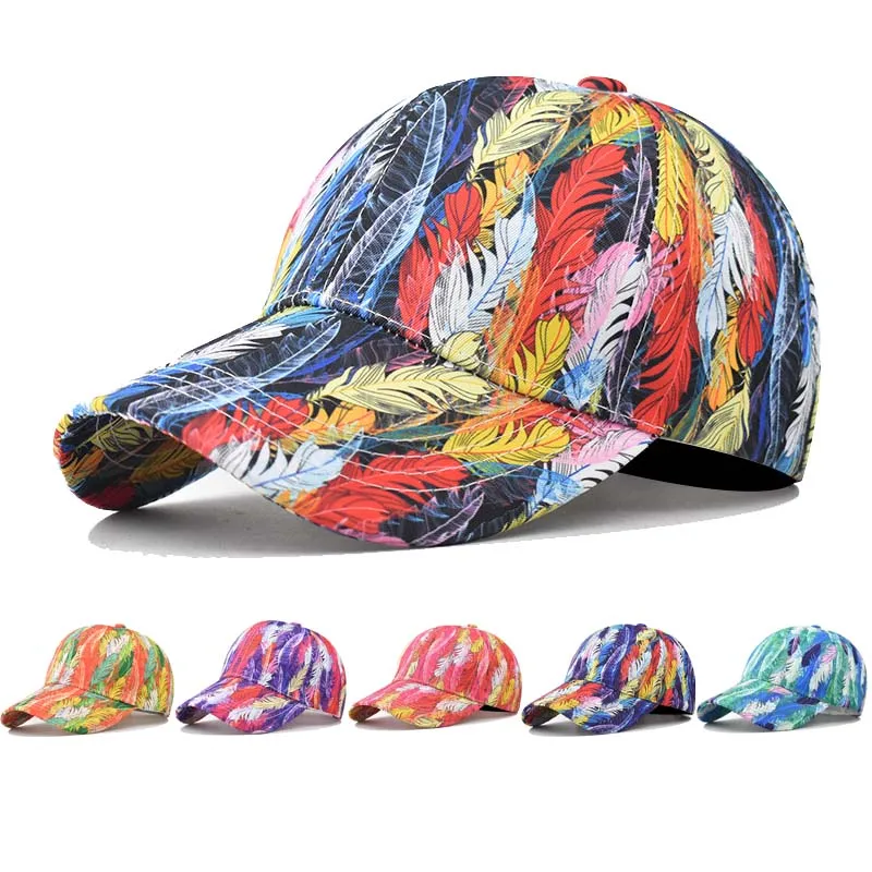 NEW Baseball Cap Women Outdoor Sunscreen Snapback New Casual Dance Spring Summer Feather Graffiti Sun Hat Caps For Men Women