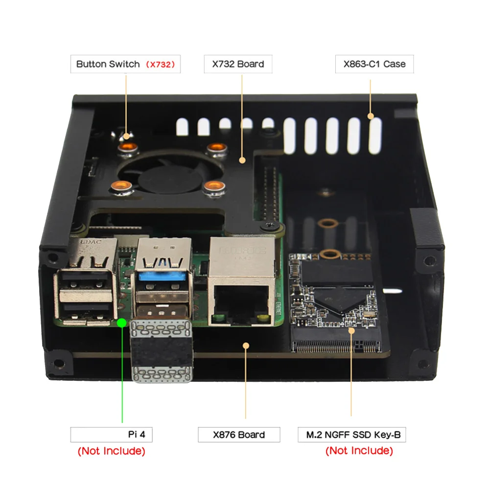 Imagem -05 - Placa de Expansão com Metal Shell Ventilador para Raspberry pi 4b X876 M.2 Nvme Ssd X732 Power X863-c1