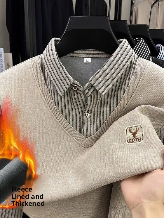

Men's Fce Lined Knitted irt Collar Sweater Thi Warm Base Layer Top Faion Urban Sle Winter Casual Wear