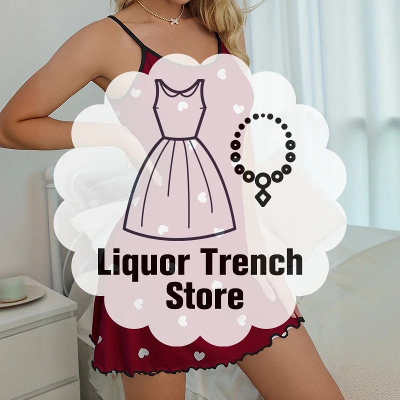 

New Fashionable Red Heart Printed Suspender Nightgown For Women At Home