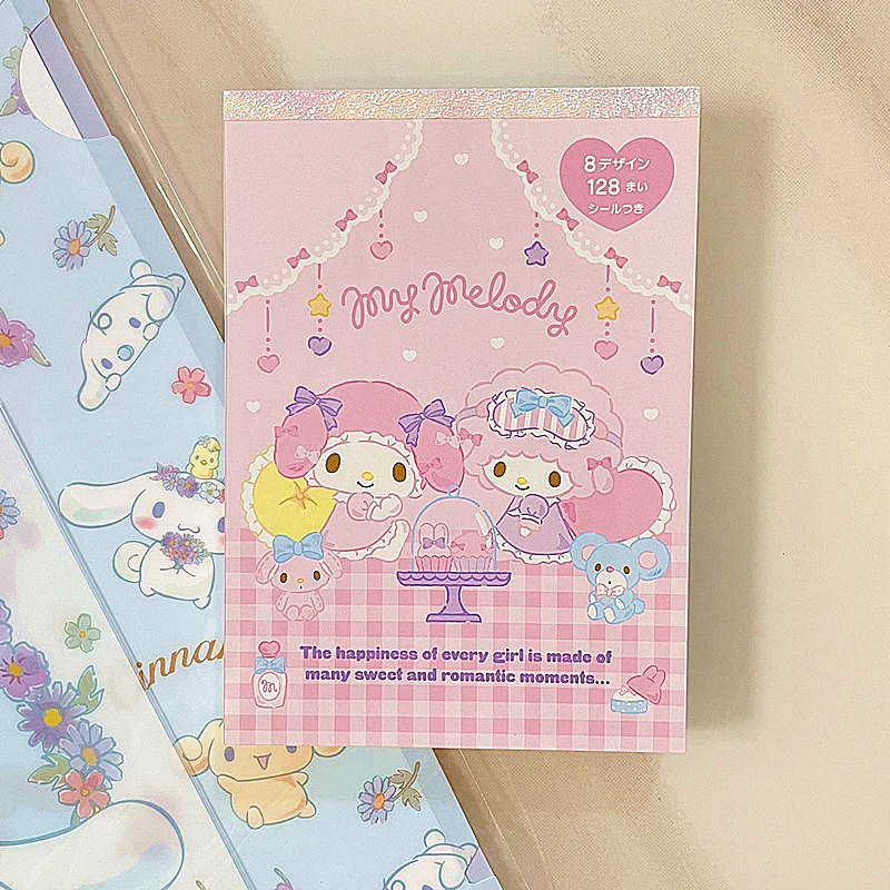 Kawaii Sanrio Hello Kitty Cinnamoroll Notepad Cute Kuromi Melody Diy Sticker Message Memo Notebook Student Stationery Girls Gift