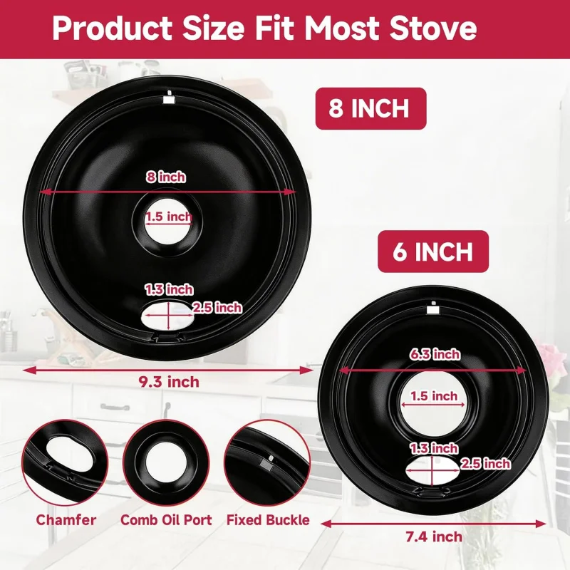 1 Pack Porcelain Drip Pans for Electric Stove, 6