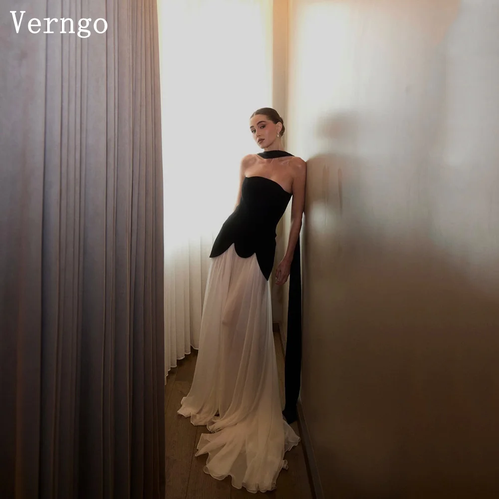 

Verngo Black Elegant Evening Dress Strapless A Line Crape Formal Occasion Dresses Women Elegant Prom Gowns Customized