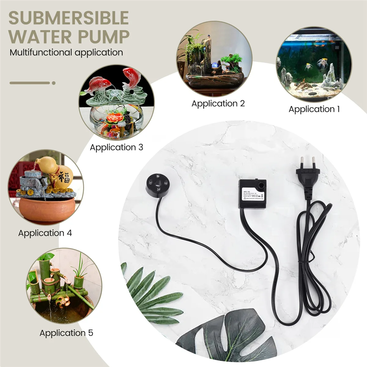 B59A3W Submersible Water Pumps with 4-LED Light Pump Aquarium Fountain Fish Pond Tank EU Plug