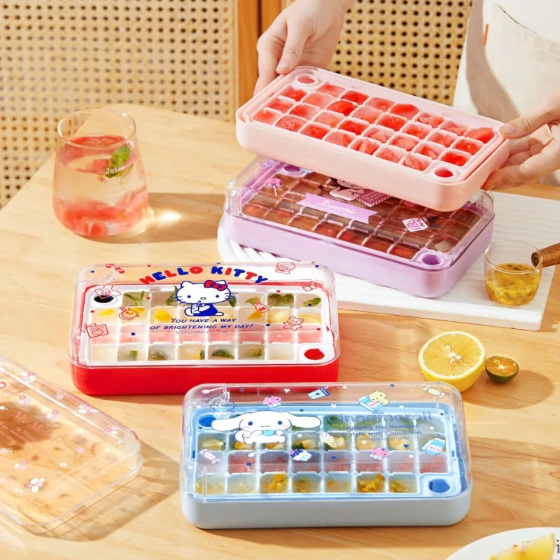 Sanrio Hello Kitty Press Type Ice Cube Tray Cartoon Kuromi Melody Ice Cube Maker Ice Mould for Beer Quick-freeze Kitchen Gadget