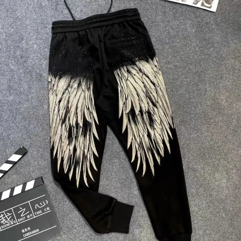 Men's Clothing Spring and Autumn high quality Light Luxury Brand Wings Hot Drilling Pants Loose Fashionable Casual Pants