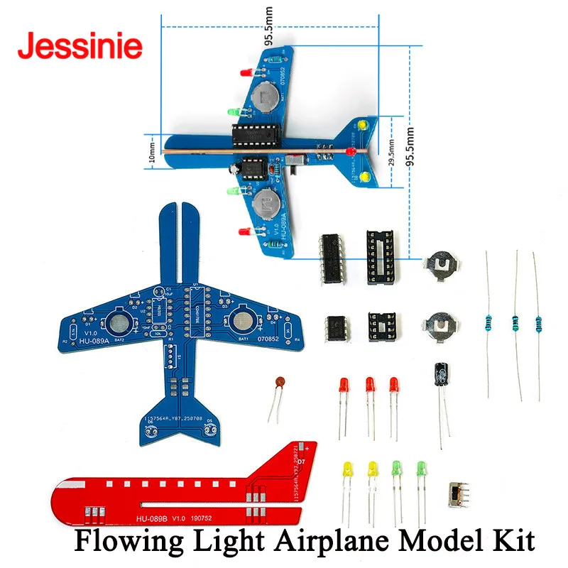 DIY Electronic Kit Small Airplane Model NE555 CD4017 LED Flow Light Flash Circuit Board Toy Welding Practice Fun Making Parts