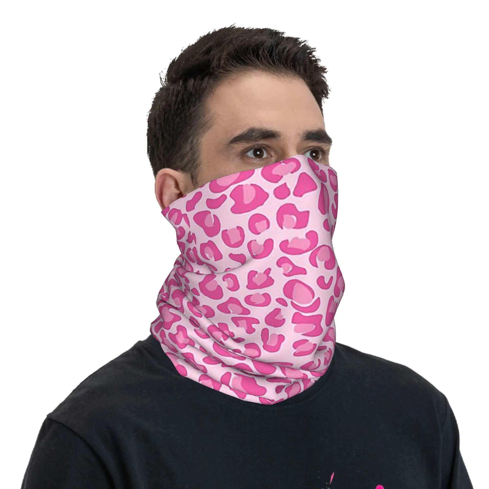Pink Leopard Print Bandana Neck Cover Printed Face Scarf Headwear Running Unisex Adult Windproof