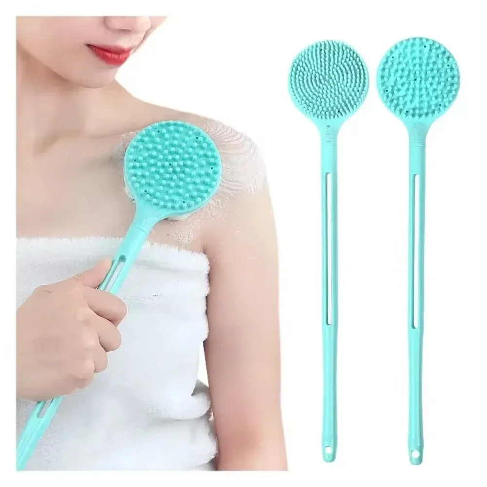 2025 New Double-Sided Silicone Long Handle Bath Brush Body Shower Scrubber Back Brushes Bathroom Massage Home Cleaning Scrubbers