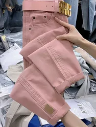 High Waist Pink Denim Harem Pants 2024 New Spring Summer Loose Ankle-length Jeans All-match Large Size Straight Pants