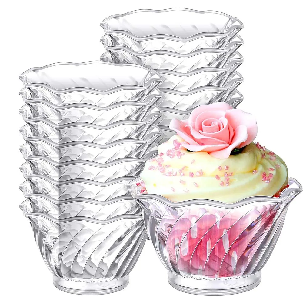 6oz Plastic Dessert Cups Clear Tasting Bowls, Mini Party Buffet Serving Cups for Yogurt Salad Appetizer Chocolate Candy Fruit