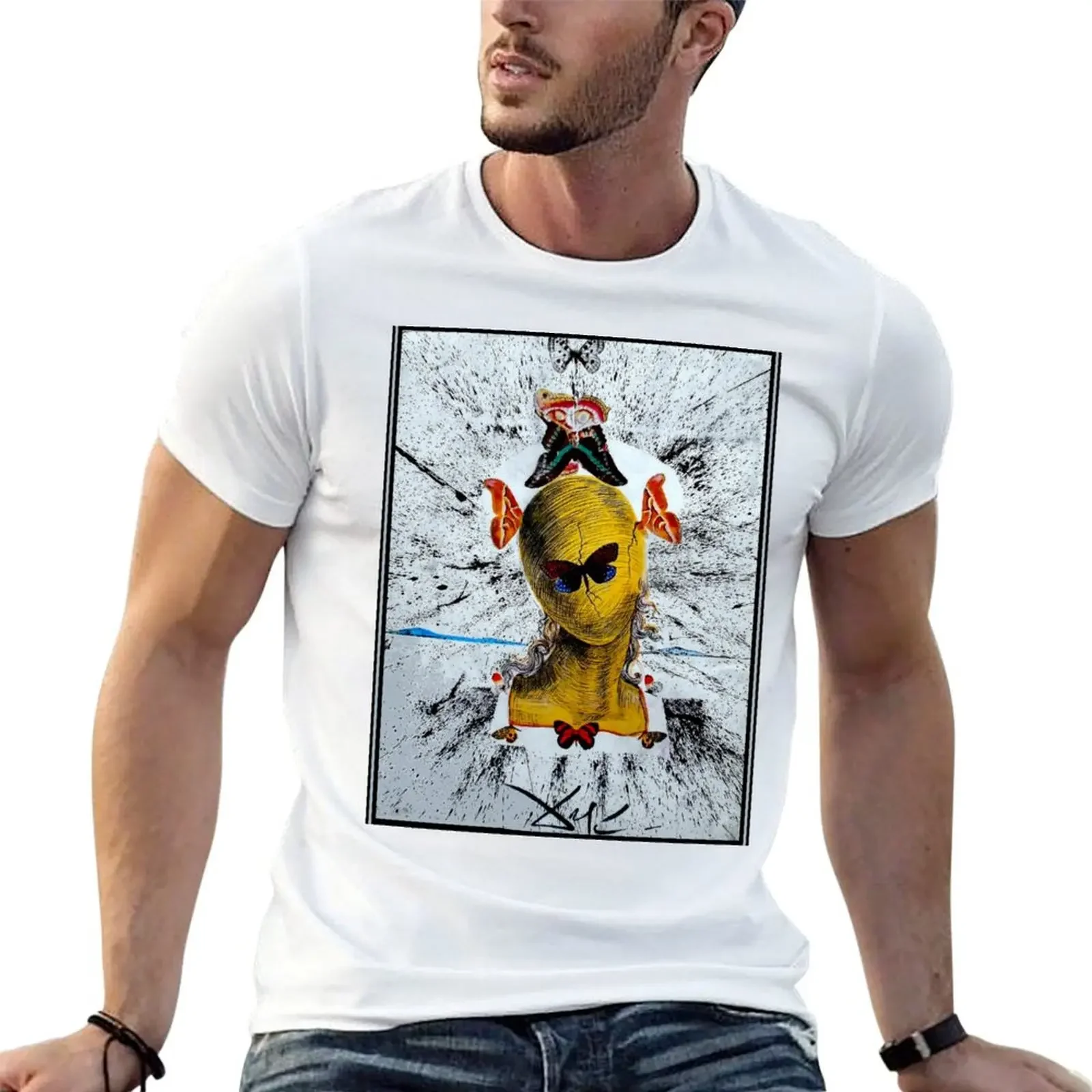 Vintage Surreal Abstract Mannequin with Butterfies Print T-Shirt custom t shirt summer top mens white t shirts