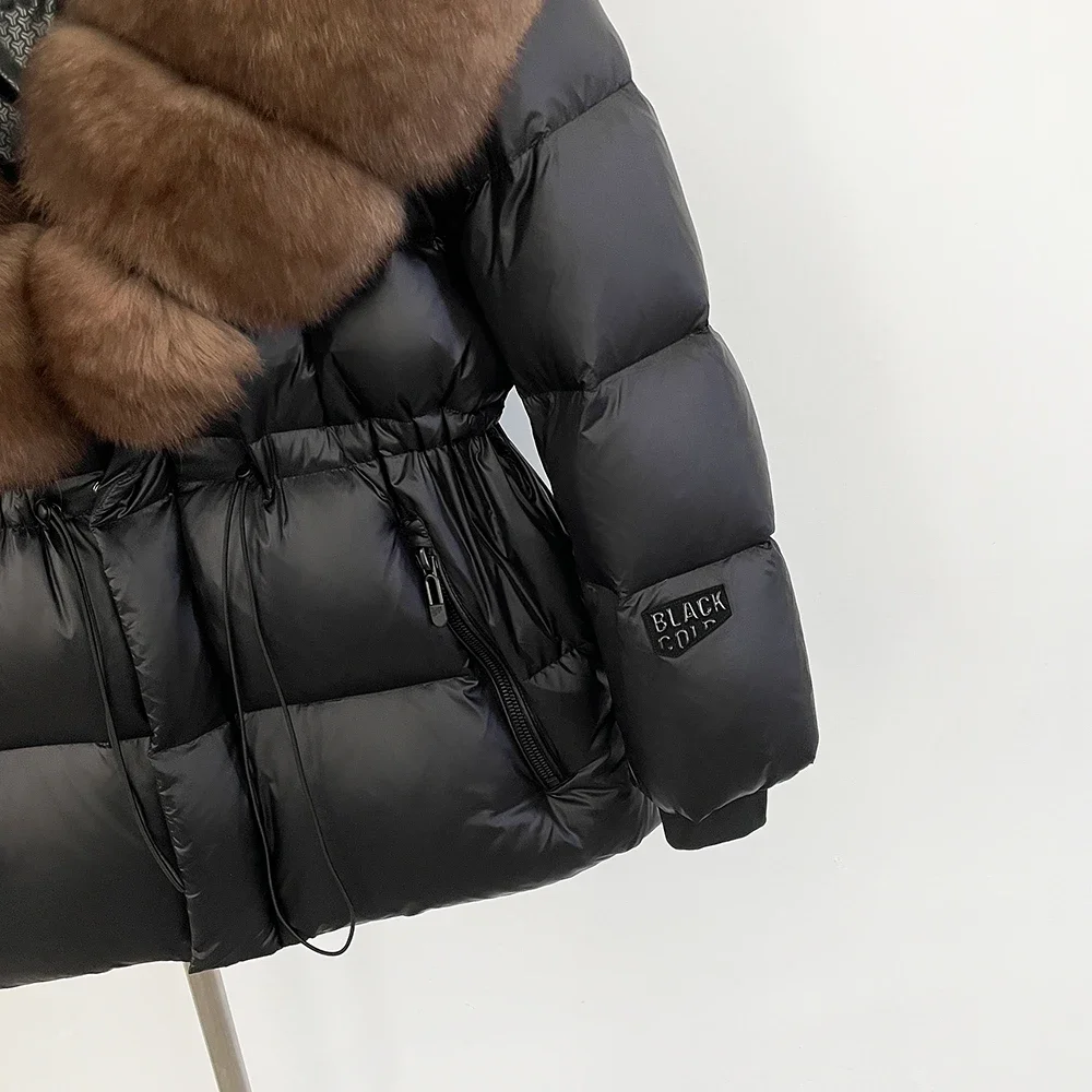 OFTBUY Herbst-Winter-Kleidung für Damen, Warme Echt-Felljacke aus Weißer Gans oder Ente, Großer Echter Fuchspelzmantel, Damen-Steppjacke mit Kapuze – Detail 5