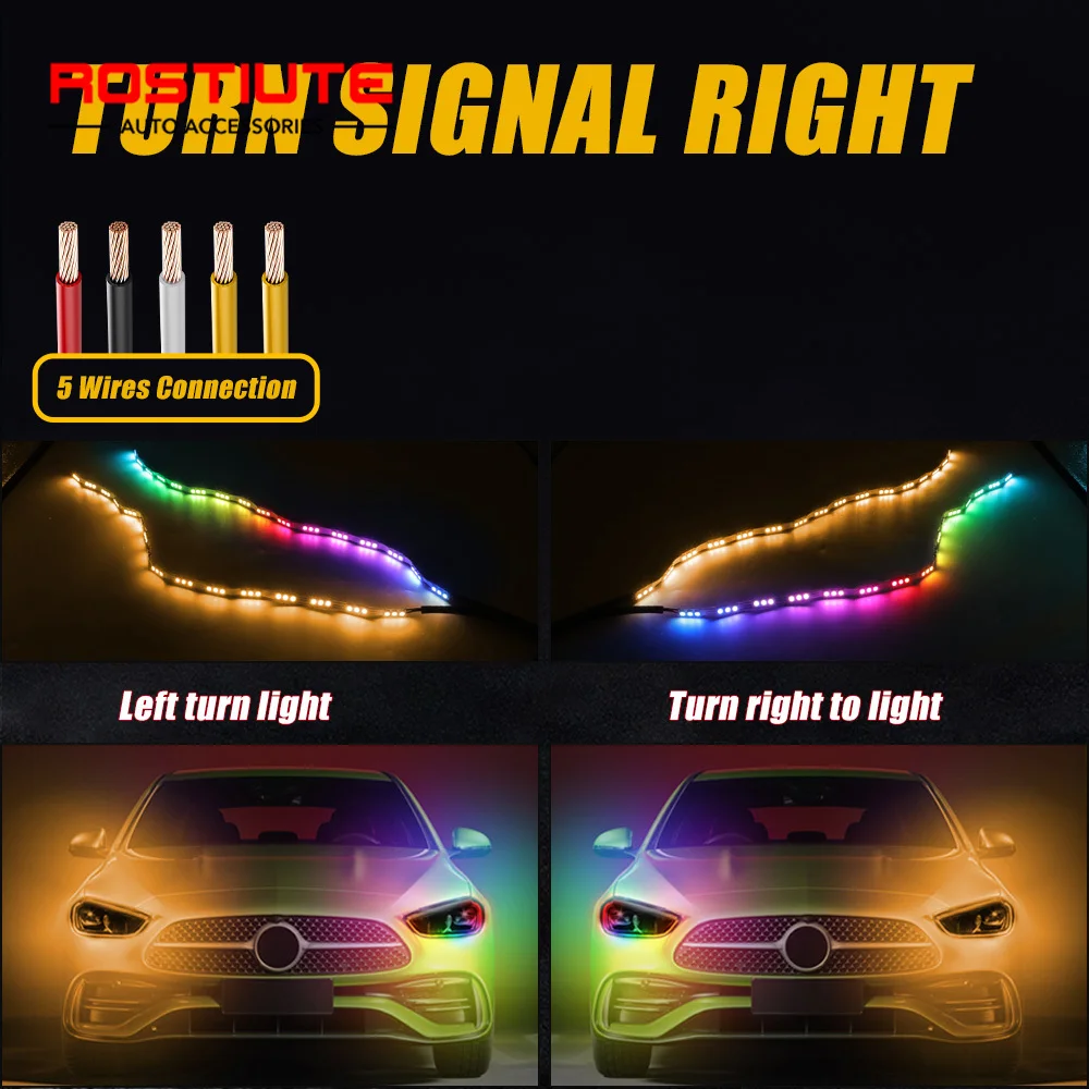 2PCS 16 LED Car RGB Dynamic Flexible Crystal Angel Tears with Turn Signal Flowing DRL Daytime Running Lights Strip APP Control