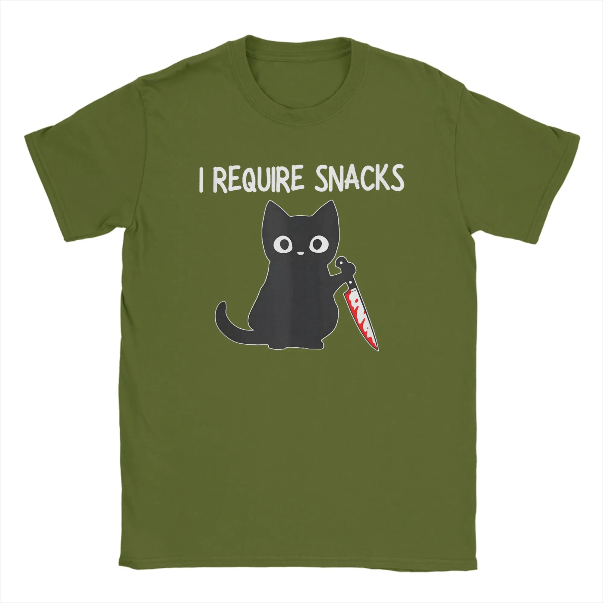 

I Require Snacks Black Cat Cute Black Cat with Knife Cotton T Shirt For Man Beach Vintage T-Shirts Comfortable Fashion Tees