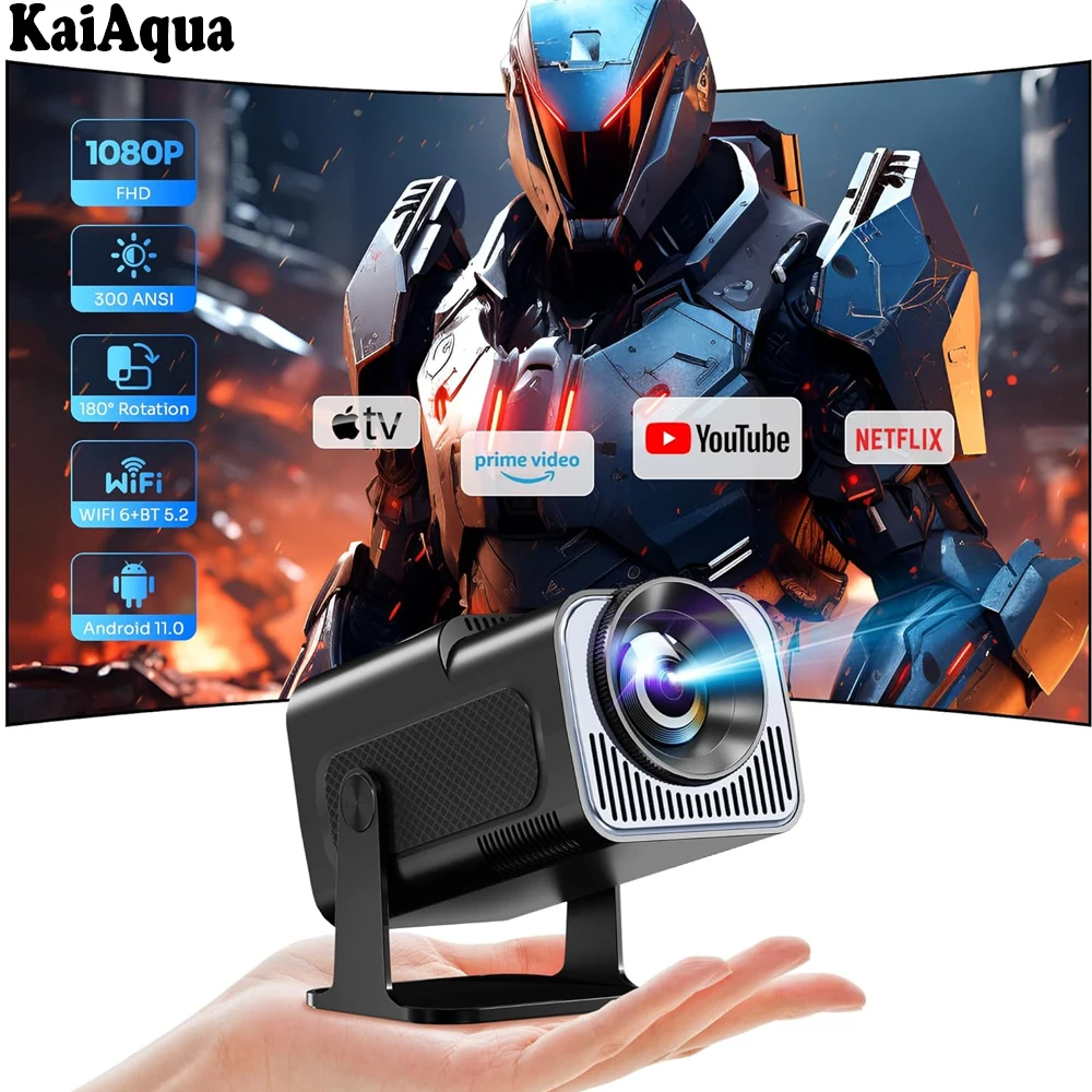 KaiAqua HY320mini Projector Android 11 390ANSI HD 4K Native 1080P Dual Wifi6 BT5.0 Cinema Level Portable Projetor HY300 Upgraded