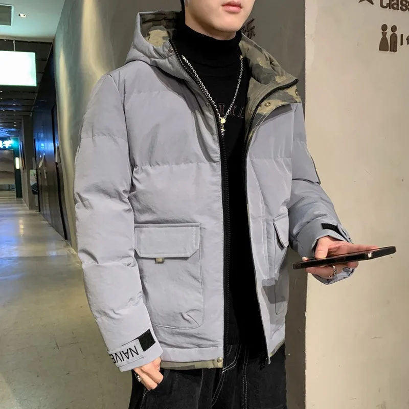 

Retro Fce Lined Thiened Cotton Jaet Warm Faionable Men's Clothing Autumn Winter Loose Fit Hooded Stand Length