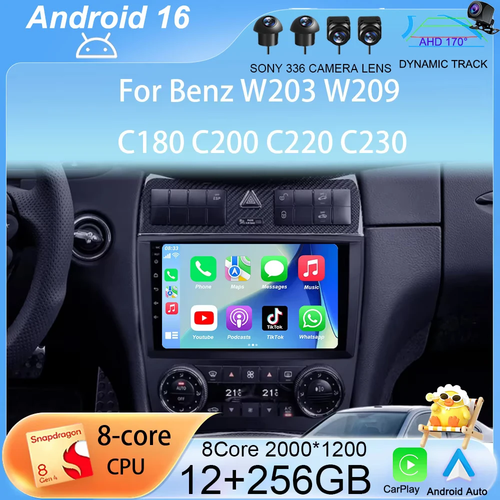 

Android 16 Carplay Auto Car Radio For Benz W203 W209 C180 C200 C220 C230 Multimediale Video Player Autoradio GPS Navigation 2din