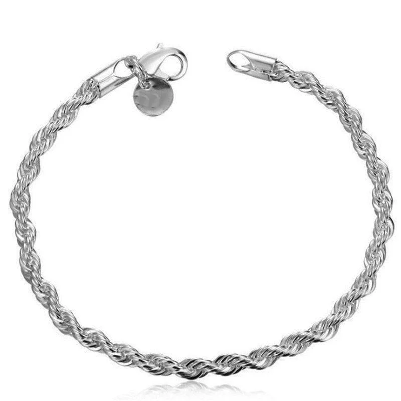 4MM electroplated twisted rope bracelet jewelry men's and women's fashion pendant charm sparkling jewelry