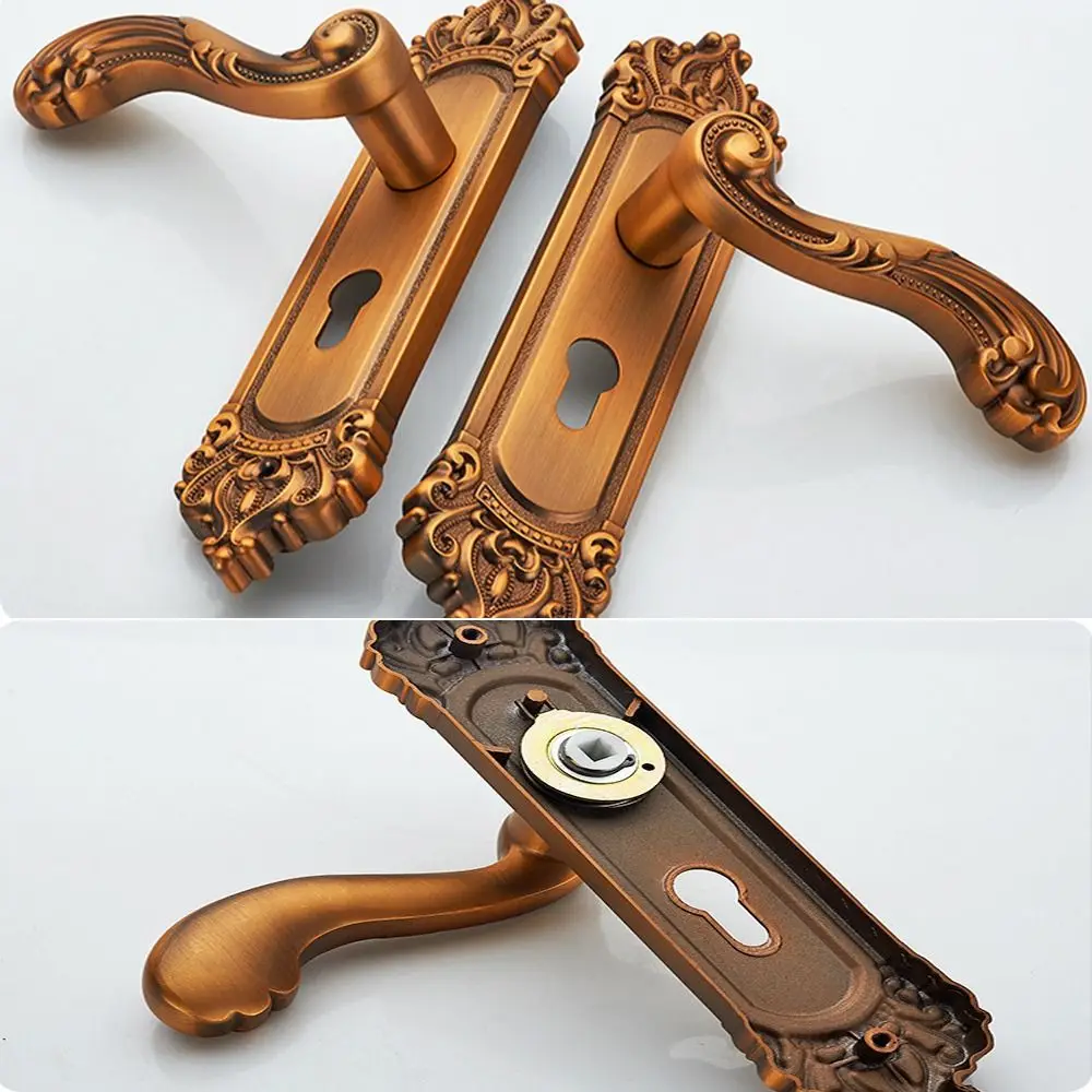 Retro European Style Door Handle Locks Set Vintage Anti-theft Security Lock with 3pcs Keys Easy Install Interior Door Knobs Home