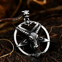 Vintage Satanic Demon Sheep Head Pendant Necklace For Men Stainless Steel Punk Biker Pentagram Necklaces Jewelry Gifts Wholesale