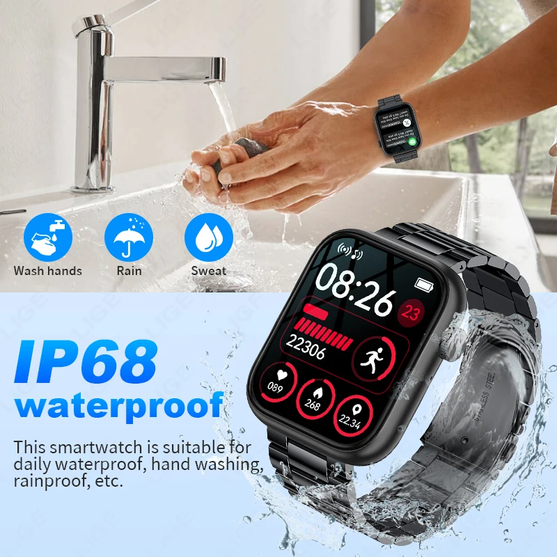 LIGE Smart Watch Men Women Full Touch Custom Dial Heart Rate Sleep Monitor IP68 Waterproof Watch Multiple Sports Mode smartwatch