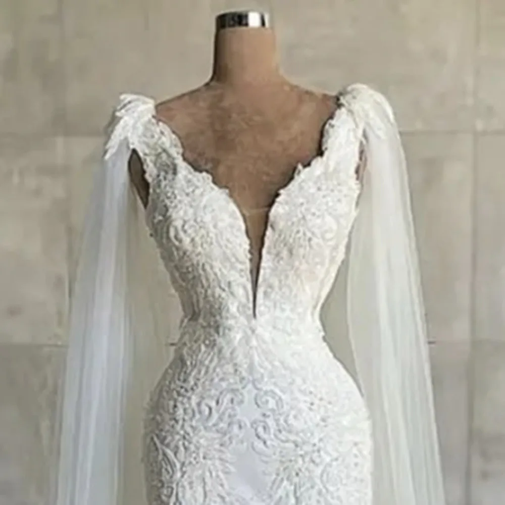 Robe De mariée De luxe en dentelle perlée, avec Cape longue, sur mesure, nouveau Design