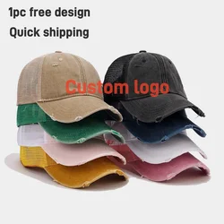 Custom Logo Washed Cotton Baseball Cap WomenSummer Breathable Mesh Dad Hat Men Outdoor Sport  Denim Trucker Cap Team Party Gorra