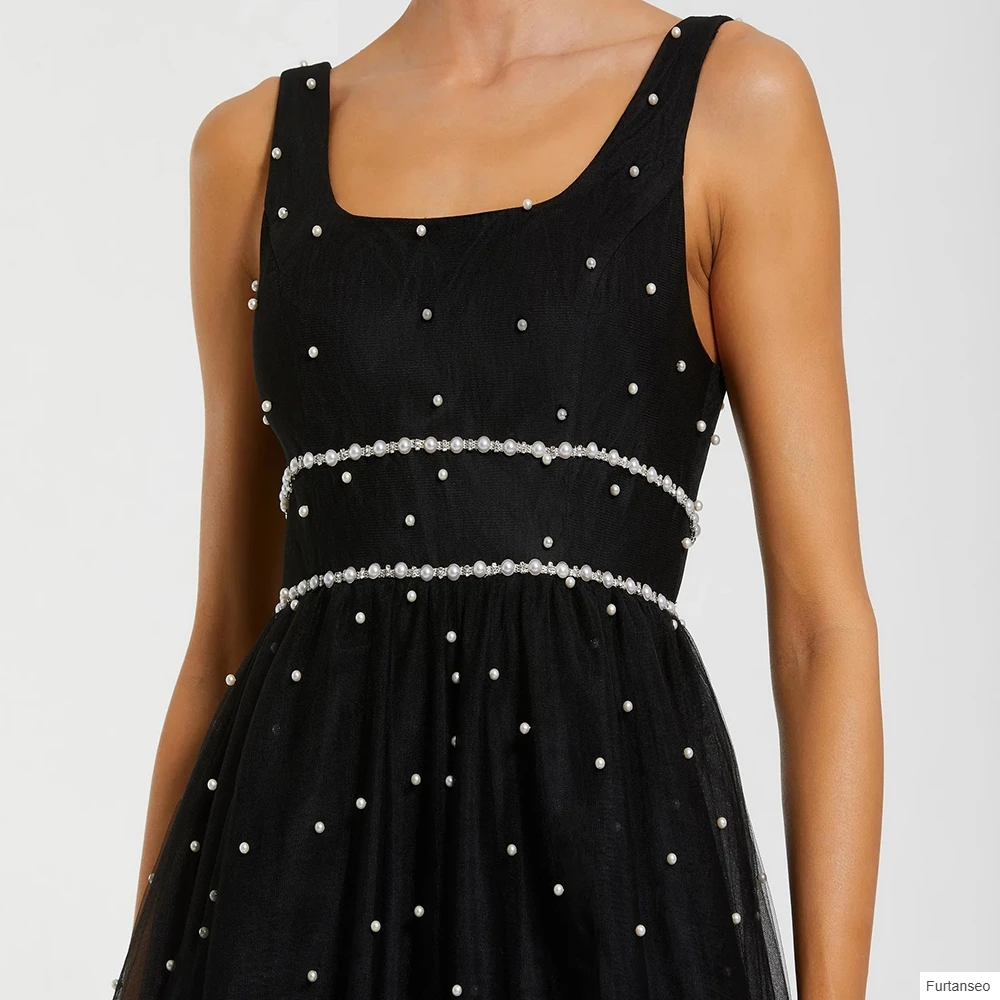 Abiti da sera a trapezio personalizzati Abito da ballo senza maniche con colletto quadrato lungo fino al pavimento Abito da festa semplice drappeggiato con perline di moda
