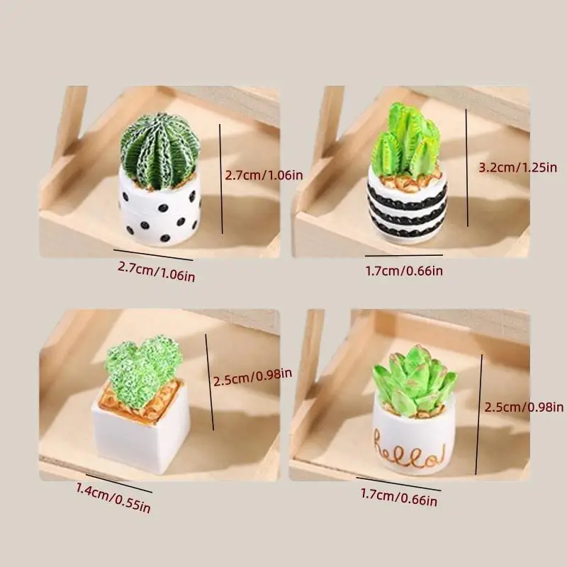 4-Piece Set of Cactus Succulent Plant Potted Plants, Fairy Garden Accessories, Micro Landscape Ornaments, Miniature DIY