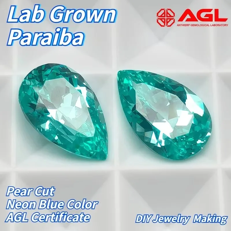 

Par-Lab Grown Paraiba Pear Cut Neon Blue Color Gemstone for DIY Ring Necklace Earrings Main Materials Selectable AGL Certificate