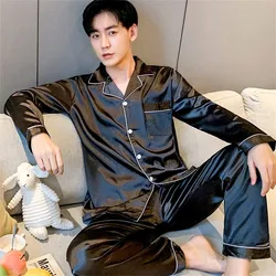 New Men Pajamas Set Silk SatinSleepwear For Man Shirt Long SleevePijama Male Fashion Soft LoungewearBig Size Winter Nightwear