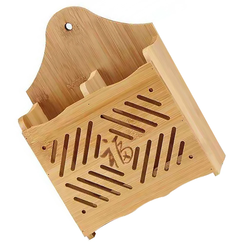 

Wall Hanging Bamboo Chopsticks Holder 2-Compartment Kitchen Organizer Countertop Utensil Rack Storage Solution