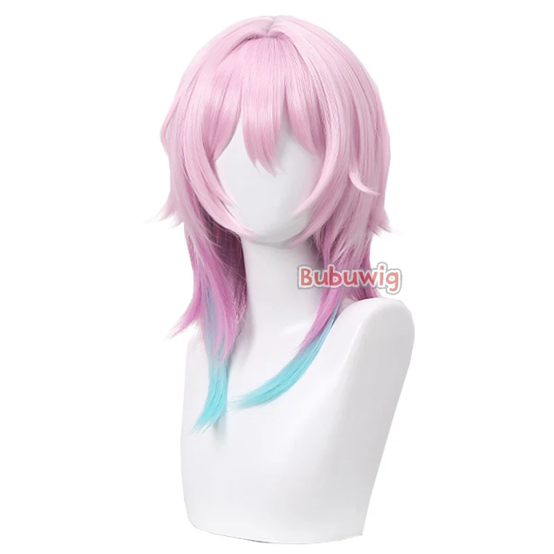 Bubuwig Synthetic Hair March 7th Cosplay Wigs Honkai: Star Rail March 7th 40cm Long Pink Gradient Blue Wig Heat Resistant