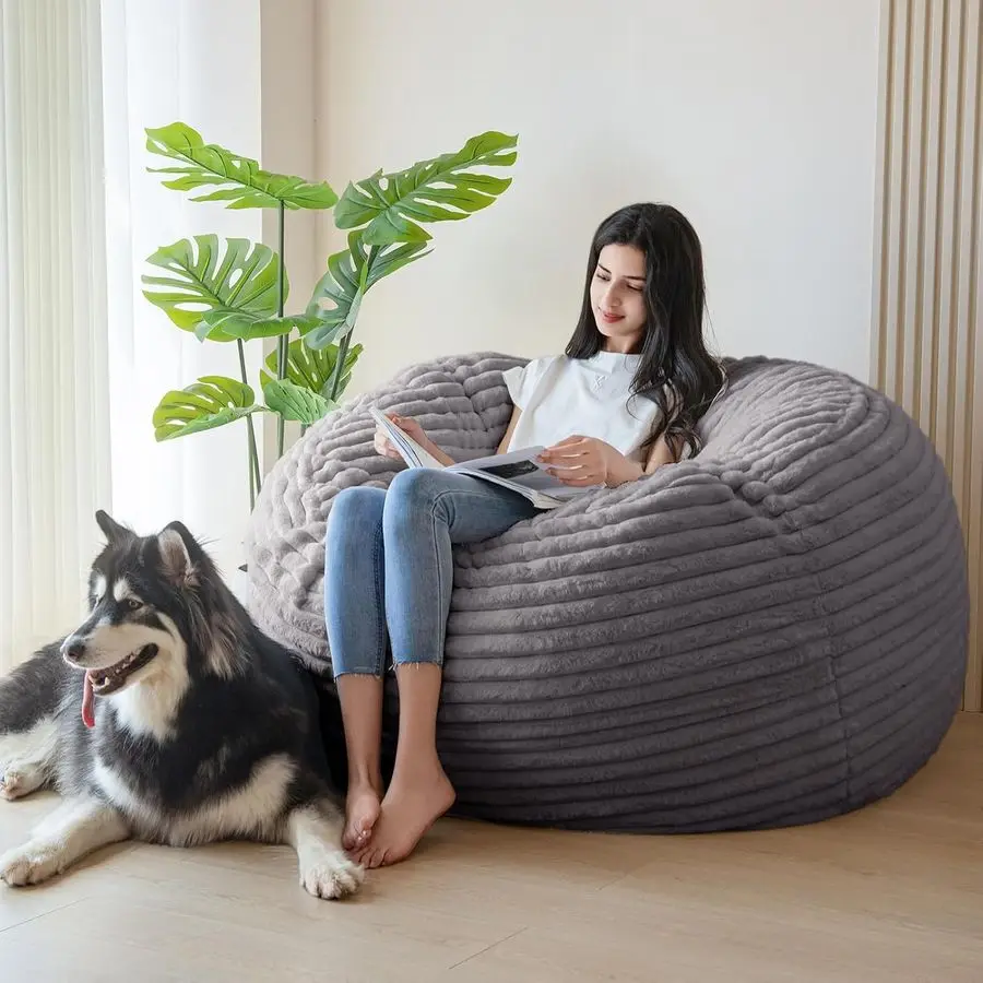 

Bean Bag Chair for Adults, Large 4 ft Bean Bag Chair with Foam Filling, Ultra Soft Fur Lazy Sofa for Living Room Bedroom, Machi
