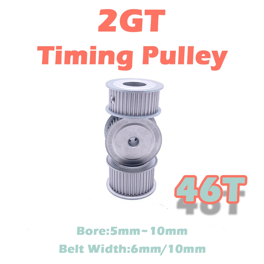 

2GT 46T Timing Pulley Belt Width 6mm 10mm 46 Teeth 2GT Synchronous Wheel Bore 5~10mm 46Teeth AF-type Aluminum GT2 Timing Pulley