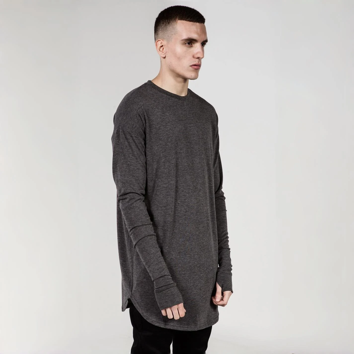 

Hip Hop Mens T Shirts Extended Cuff Ripped Long Sleeve Men T-Shirt High Street Man Tops Tees