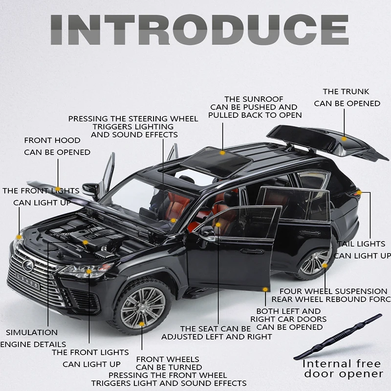 1:24 스케일 Lx600 합금 자동차 모델 사운드 라이트 보이 당겨 오프로드 차량 장식 금속 아이 생일 선물 컬렉션 One P