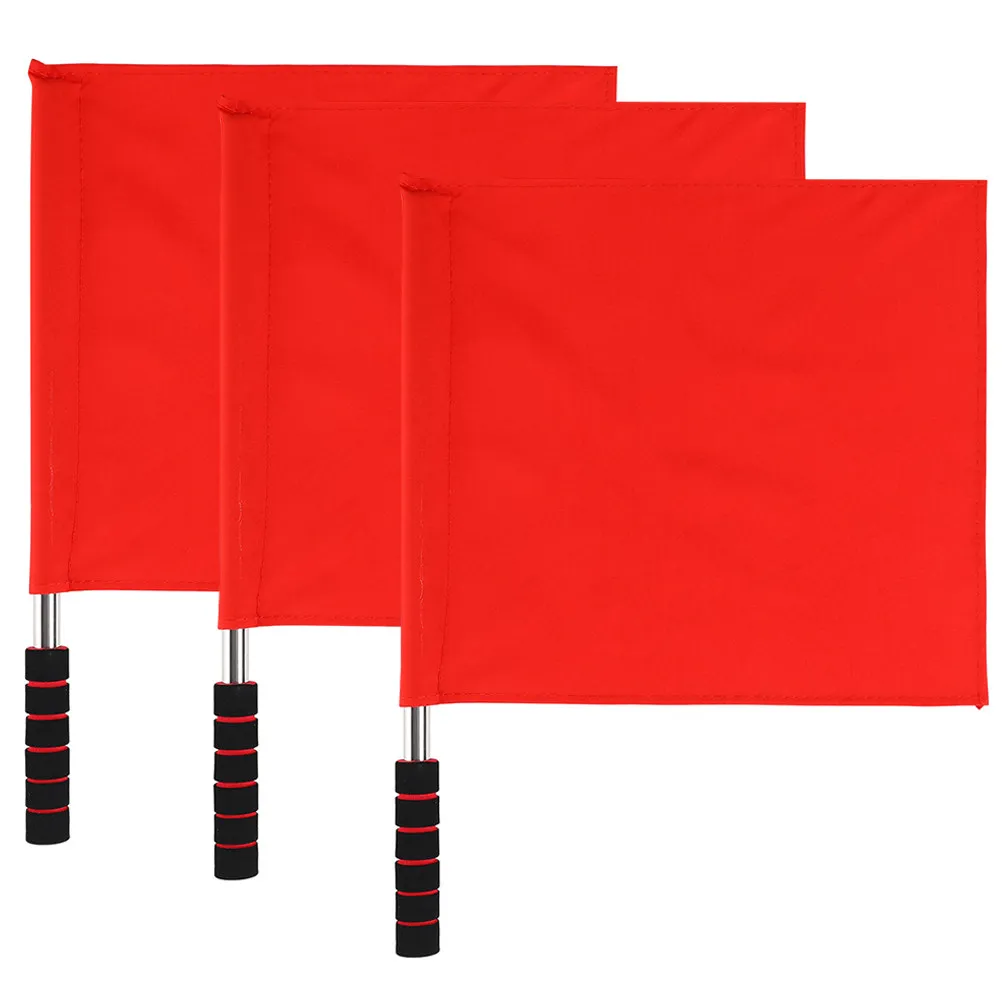 3Pcs Red Conducting Signal Flags Premium Cloth Stainless Steel Portable Waving Flags for Competition Refereeing Racing Safety