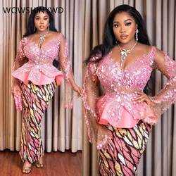 2024 Aso Ebi Pink Mermaid Prom Dresses Beaded Sequined Lace Evening Formal Party Second Engagement Birthday Gowns Dresses ZJ121