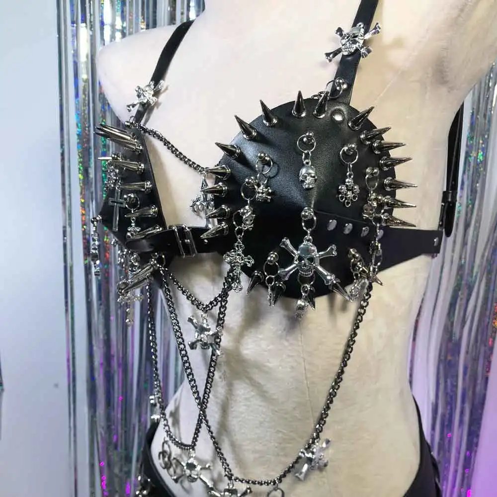 

Gothic Tanks Harajuku E-Girls Y2K Halter Camisole TOPS Grunge DIY Emo Eco Skull 90s Kawaii Hand Made Cross Punk Rock Goth