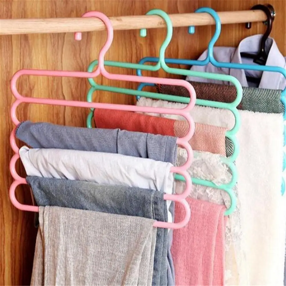 colored Plastic 5 Layers Closet Organizer Multilayer Bedroom Wardrobe Storage Rack Clothes Hanger Trousers Hanger Pants Hangers